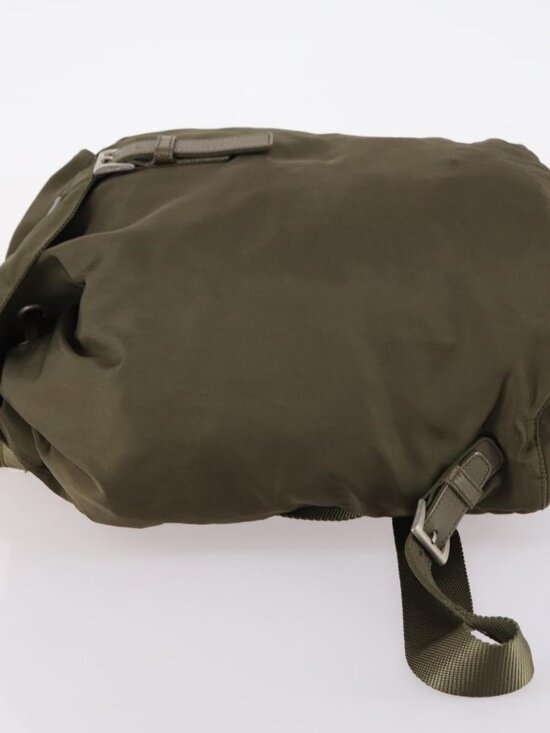 PRADA Backpack Nylon Khaki Silver Auth bs29051